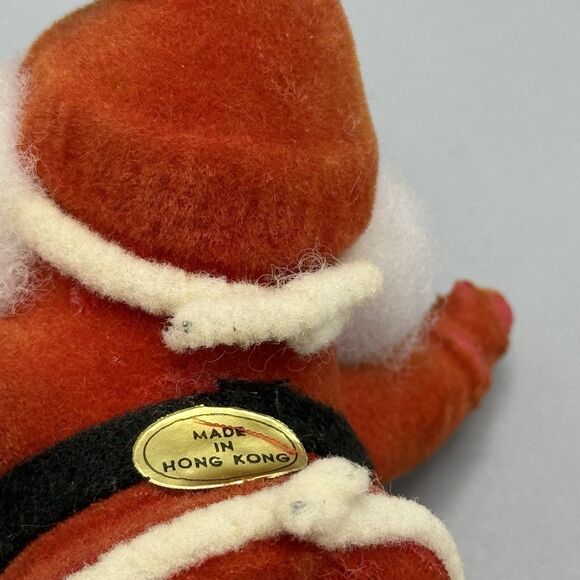 Vintage Red Flocked Santa Claus Christmas Ornament Hong Kong Kitschy 4" T READ - Picture 7 of 13